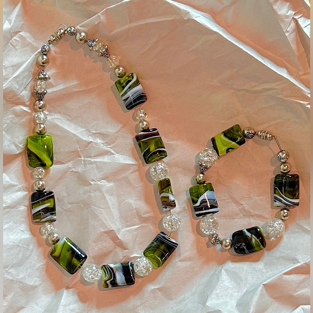 90’s Jewelry Art Deco Lampwork Glass Style Fashion Necklace Bracelet Handmade